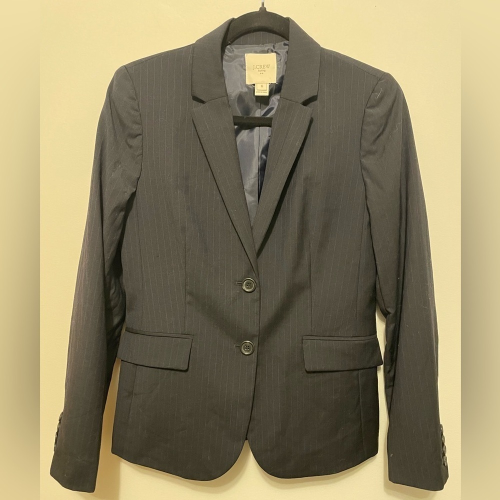J. CREW- Suiting Wool Dark Grey Pin Stripes Blazer Jacket -Size 6